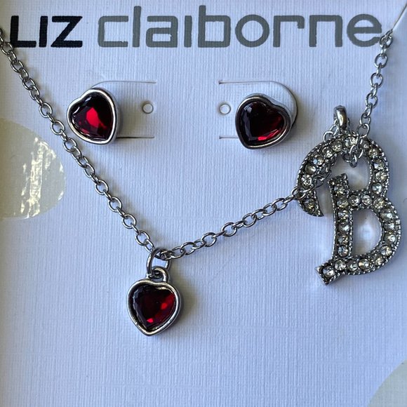Liz Claiborne Ruby Heart Earrings and Necklace Set - Picture 3 of 6